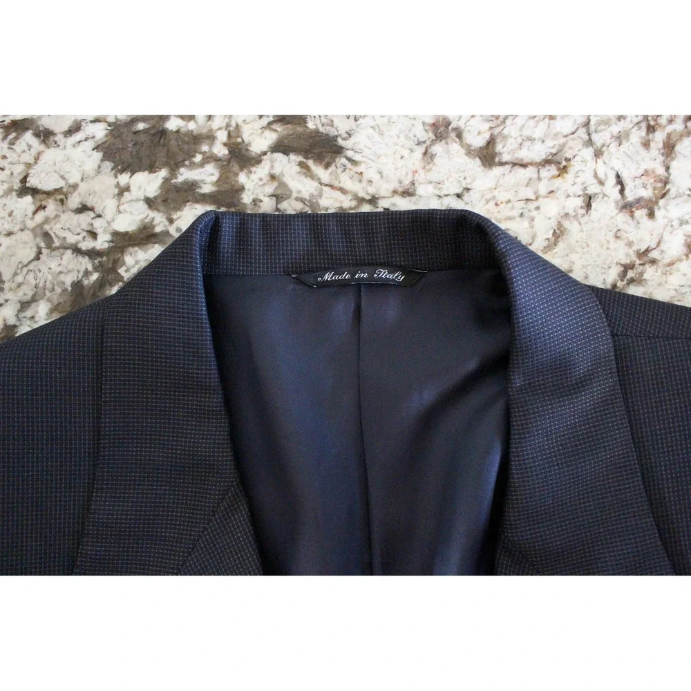 Canali Blazer Mens 58R Blue Micro Check 3-Button Wool Sport Coat Made in Italy‎